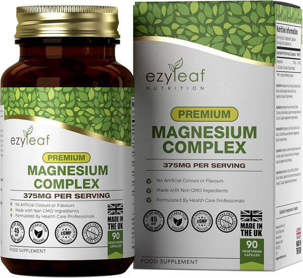 Ezyleaf Magnesium Complex 375mg - 90 Vegan Capsules, Glycinate, Malate, Citrate