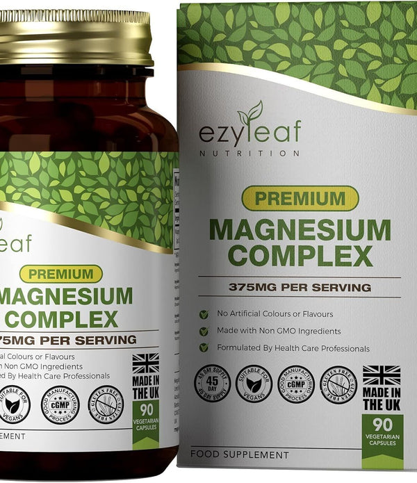 Ezyleaf Magnesium Complex 375mg - 90 Vegan Capsules, Glycinate, Malate, Citrate