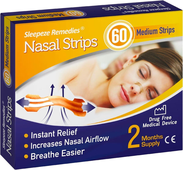 Nasal Strips x60 Medium Anti-Snore Nose Strip Aids for Men/Women Sleepeze