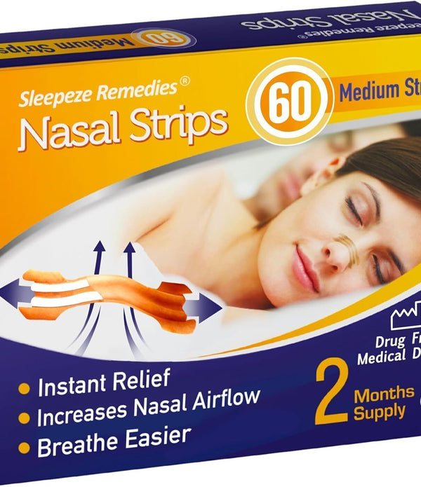 Nasal Strips x60 Medium Anti-Snore Nose Strip Aids for Men/Women Sleepeze