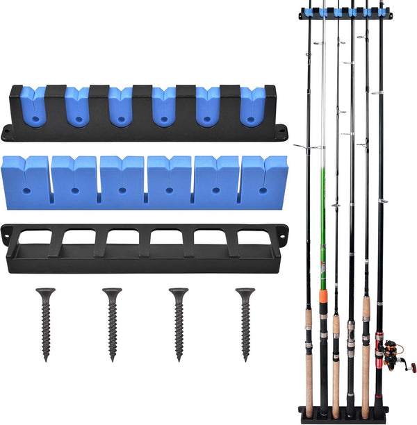 JSHANMEI 6-Rod Vertical Fishing Rod Rack - Wall Mounted, Blue