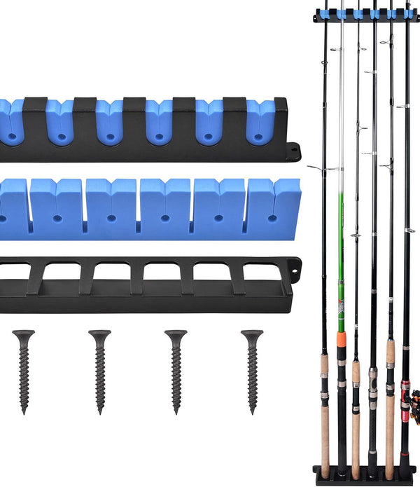 JSHANMEI 6-Rod Vertical Fishing Rod Rack - Wall Mounted, Blue