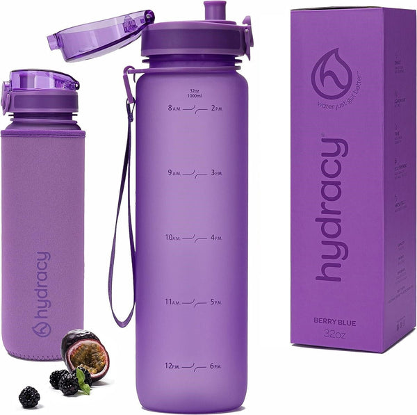 Hydracy Water Bottle with Time Marker - Large 1 Litre BPA Free Water Bottle