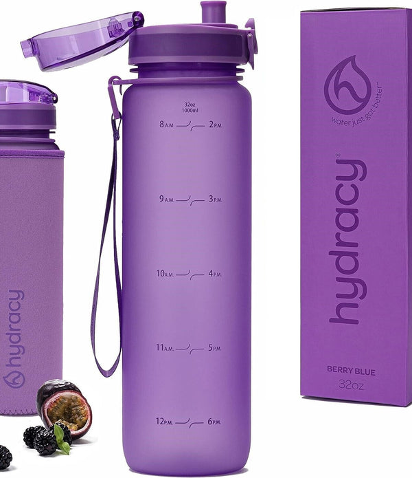 Hydracy Water Bottle with Time Marker - Large 1 Litre BPA Free Water Bottle