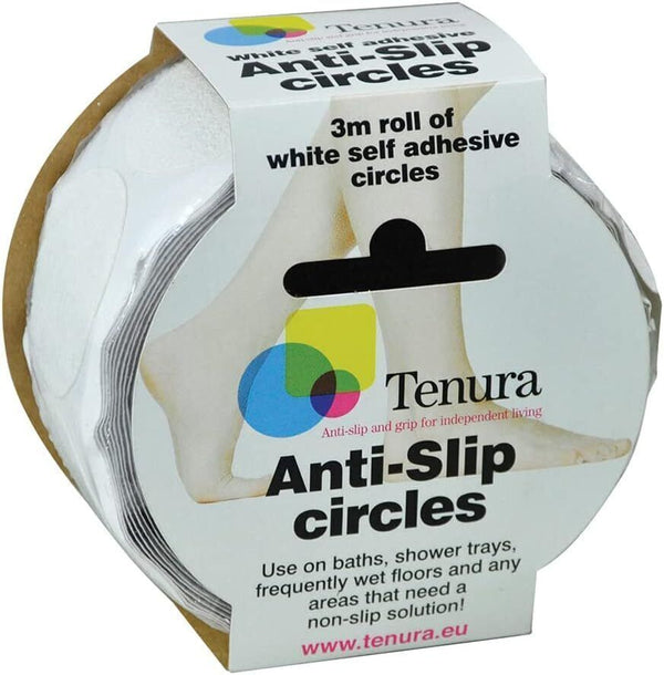 White Anti-Slip Bath & Shower Stickers - Round Non-Slip 3m Roll for Safety