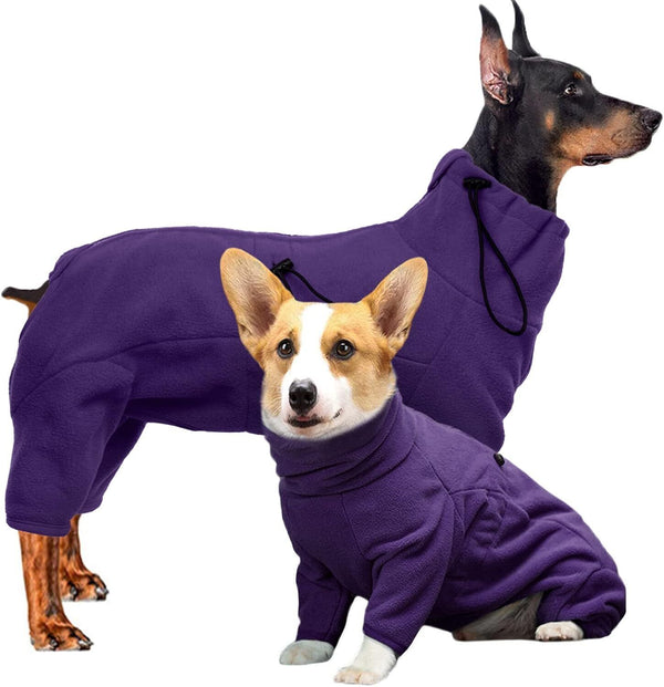 Hjyokuso Dog Winter Coat - Fleece Pullover Jumpsuit, Purple, S/M/L