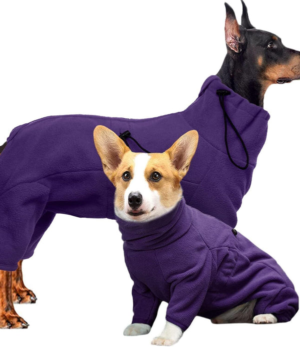 Hjyokuso Dog Winter Coat - Fleece Pullover Jumpsuit, Purple, S/M/L