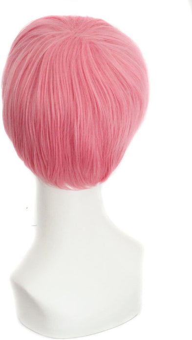 MapofBeauty Men’s Short Curly Hair Cosplay Wig - Dark Pink