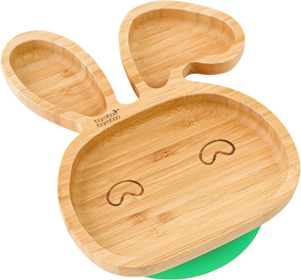 Bamboo Bamboo Baby and Toddler Plate, Suction for Feeding - Bunny, Green