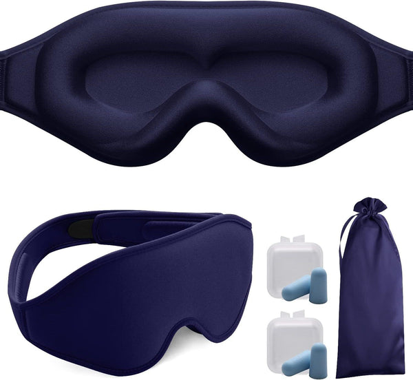 Puikos Weighted Eye Mask - Blackout Adjustable Comfortable for Travel Dark Blue