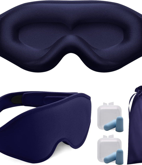 Puikos Weighted Eye Mask - Blackout Adjustable Comfortable for Travel Dark Blue