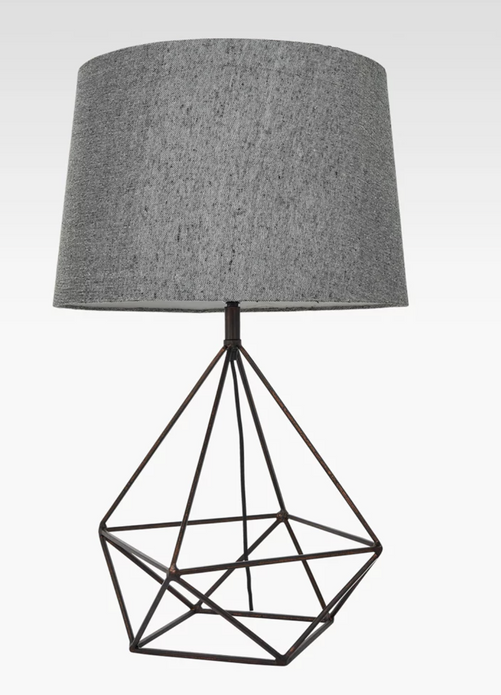 Bay Lighting Delta Table Lamp, Aged Copper - Grey Shade - Geometric Cage Style