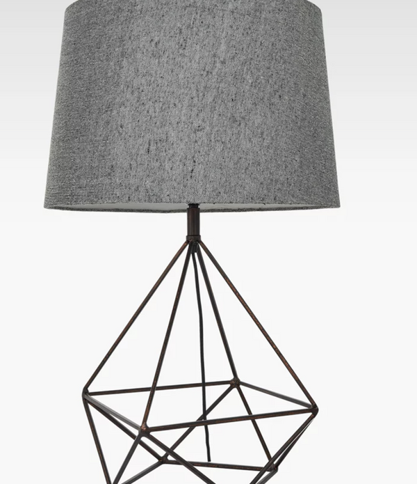 Bay Lighting Delta Table Lamp, Aged Copper - Grey Shade - Geometric Cage Style