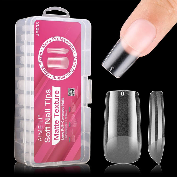 AIMEILI 432pcs False Nail Tips  Clear Matte Coffin, Soak Off Extension