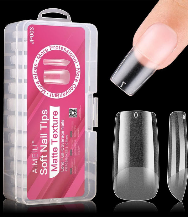 AIMEILI 432pcs False Nail Tips  Clear Matte Coffin, Soak Off Extension