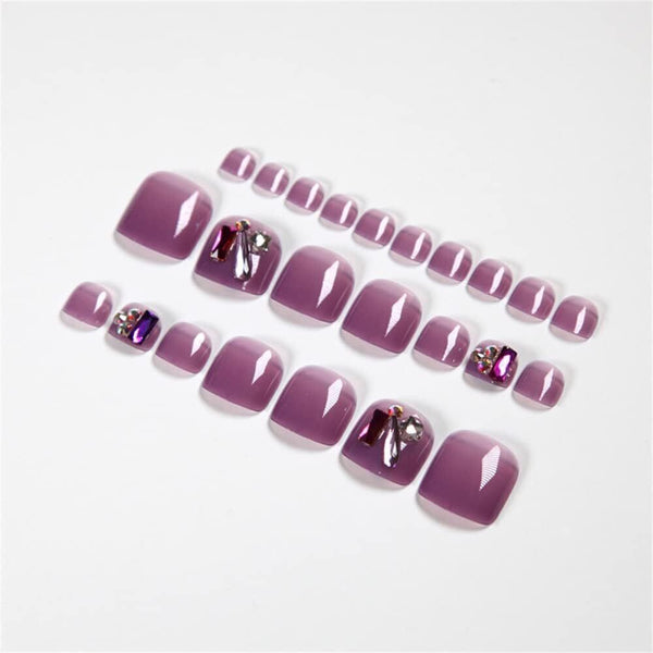 24PCS Glitter Purple Press-On Fake Toenails - Acrylic Toe Nail Set