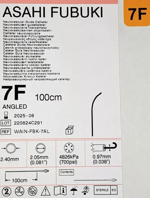 7F Guiding Catheter 100cm BRAND NEW in Retail Packaging , Soft Tip and Flexible.