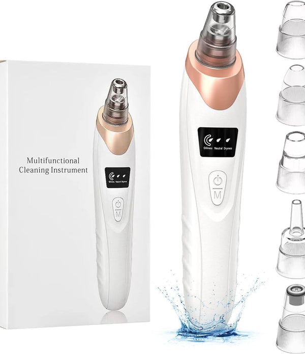 Rechargeable Blackhead Remover Vacuum w/3 Modes & 5 Heads, Whitehead Extractor