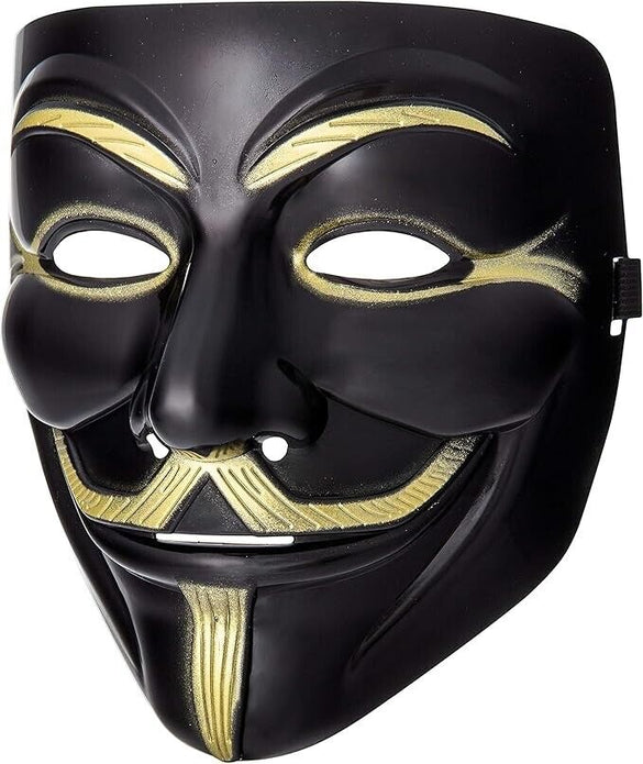 Adults Guy Fawkes Mask Hacker Anonymous Halloween Fancy Dress - BLACK