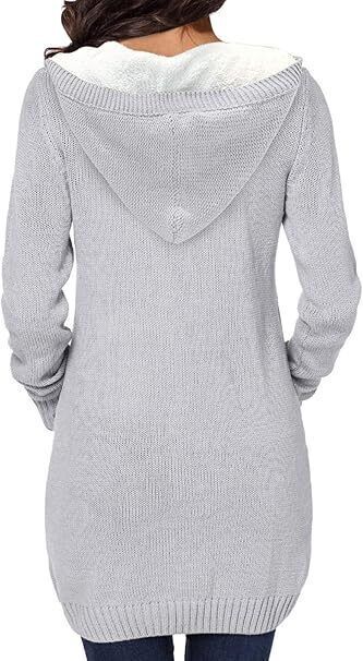 Women’s Cable Knit Cardigan with Pockets Chunky Jumper- Grey - XL