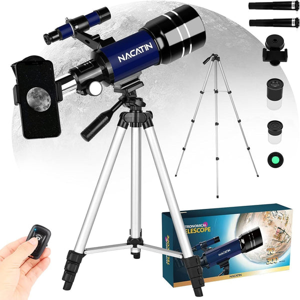 NACATIN 70mm Beginner Telescope, Astronomy with Smartphone Remote, Blue