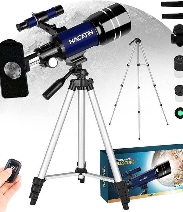 NACATIN 70mm Beginner Telescope, Astronomy with Smartphone Remote, Blue