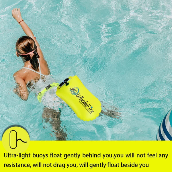 WholeFire 20L Swim Buoy Yellow Waterproof Inflatable Dry Bag Float Water Sports