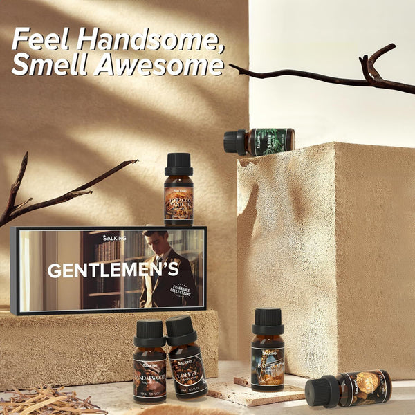 SALKING Men's Essential Oil Gift Set 6x10ml � Sandalwood, Cedar, Coffee, More