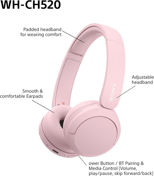 SONY WH-CH520P Wireless Bluetooth Headphones - Pink