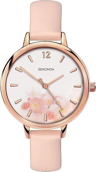 Ladies Watch With White Dial & Pink Flowers by Sekonda 2624 **NEEDS BATTERY**