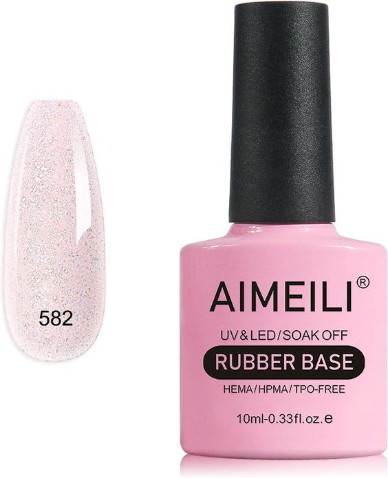 AIMEILI 5 in 1 Rubber Base Gel For Nails, Sheer Color Polish UV LED Soak Off 582