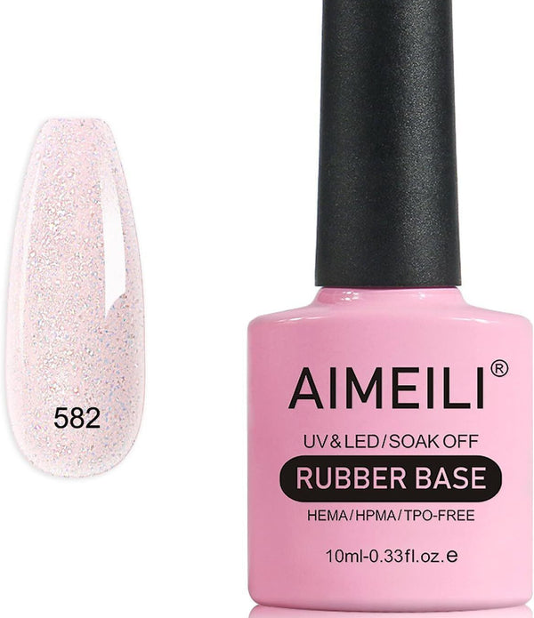 AIMEILI 5 in 1 Rubber Base Gel For Nails, Sheer Color Polish UV LED Soak Off 582