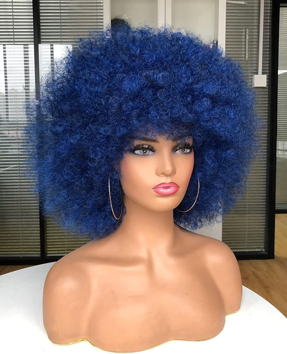 Annivia Afro Wig for Black Women - Ombre Blue 10" Short Curly Kinky Wig