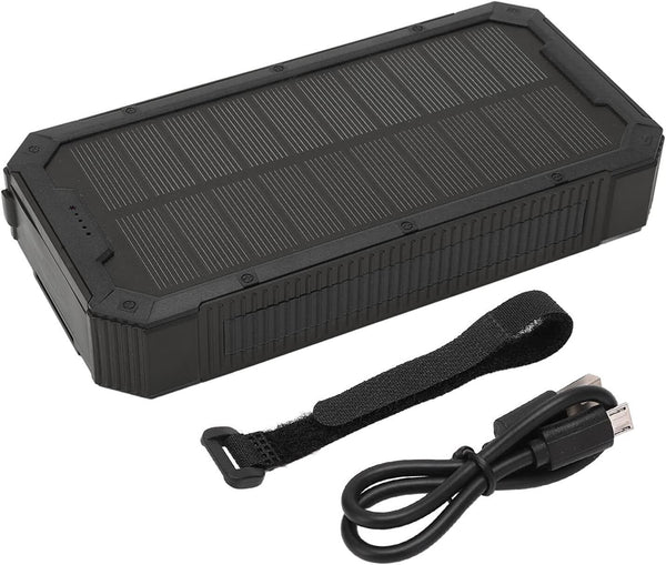 36800mAh Solar Power Bank Charger - Black, Portable with 36 LEDs