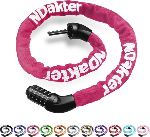 NDakter 5-Digit Combination Bike Chain Lock 3.2ft Alloy Steel - Pink