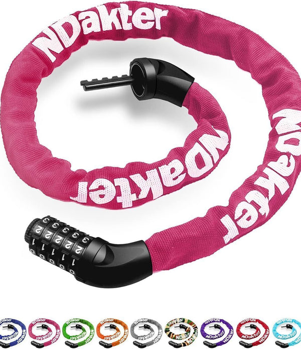 NDakter 5-Digit Combination Bike Chain Lock 3.2ft Alloy Steel - Pink