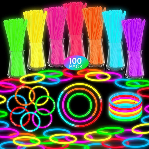 100PCS Glow Sticks Glowsticks Party Packs Bag Fillers with Bracelet Connectors