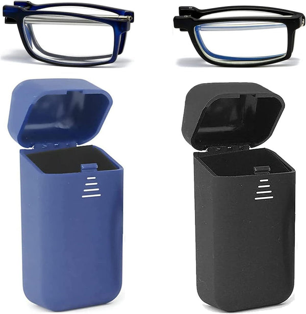 Hubeye 2 Pairs Foldable Reading Glasses Portable Blue Light Blocking Case 2.00