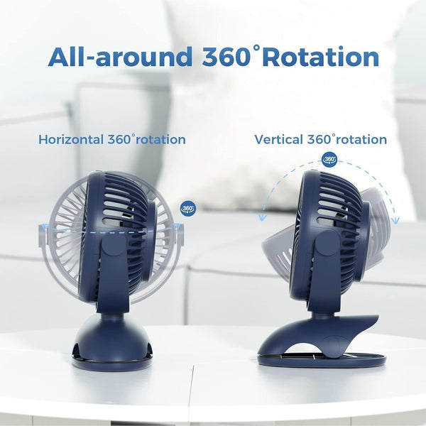 OCOOPA Rechargeable Clip-On Desk Fan - 3600mAh for Baby Stroller (Blue)