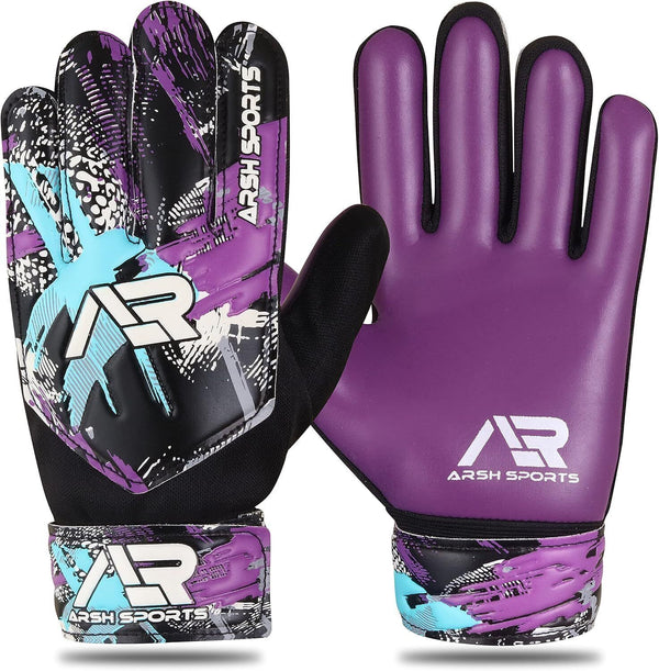 Arsh Sports Soccer Goalie Gloves, Purple, Size 4, For Ages 6-9