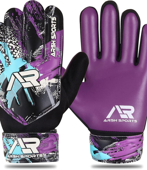 Arsh Sports Soccer Goalie Gloves, Purple, Size 4, For Ages 6-9