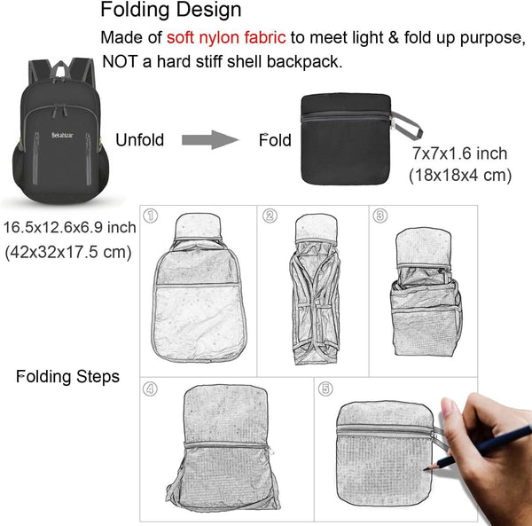 Bekahizar 20L Ultra Lightweight Backpack Foldable Hiking Daypack Rucksack Wat...