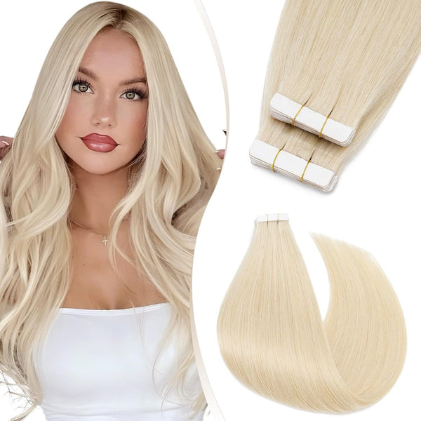 Elailite 40pcs Tape-in Hair Extensions - 1.5g/pcs, Platinum Blonde, 20”