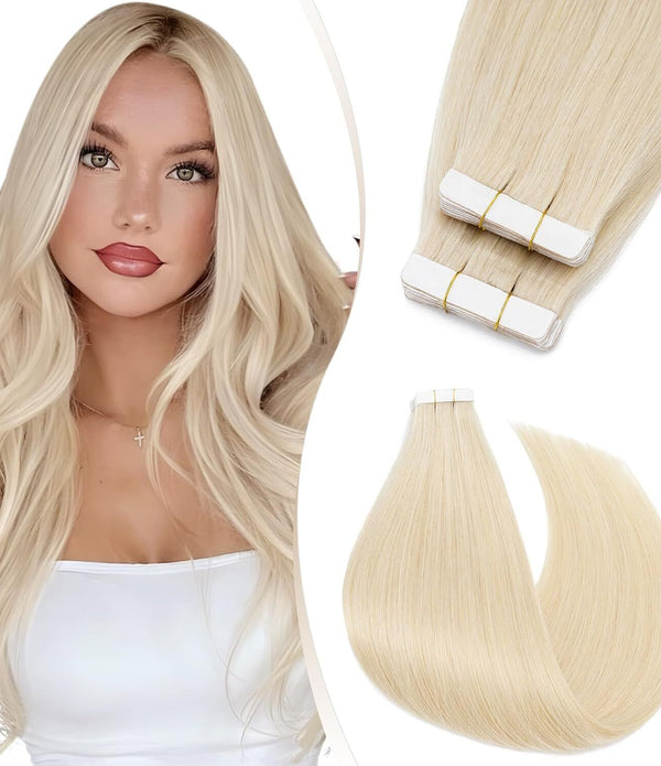 Elailite 40pcs Tape-in Hair Extensions - 1.5g/pcs, Platinum Blonde, 20”