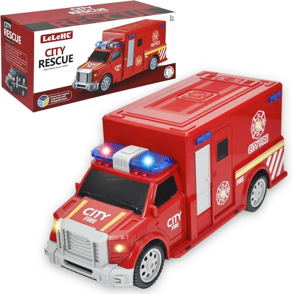 CYKT Fire Truck Toy for 3-8 Year Old Kids, LED Music Electric Universal Wheel