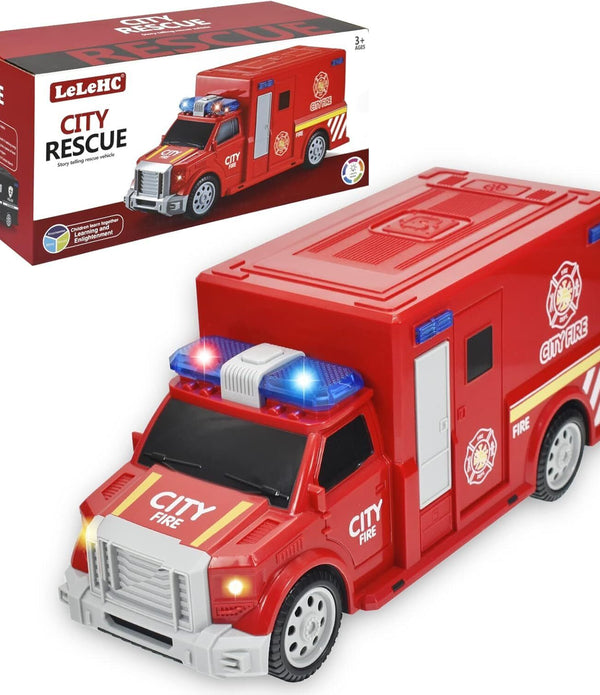 CYKT Fire Truck Toy for 3-8 Year Old Kids, LED Music Electric Universal Wheel