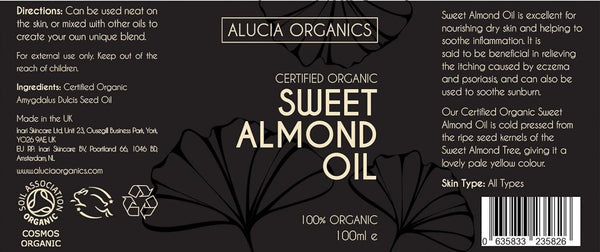 ALUCIA ORGANICS 100% Pure Sweet Almond Oil – Natural, Cold-Pressed, Vegan