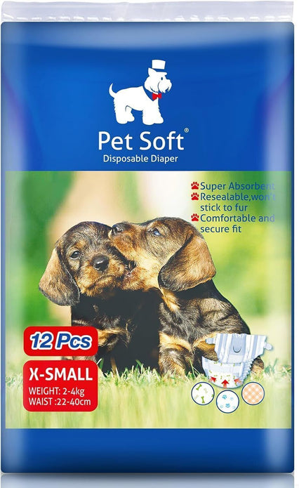 Pet Soft Disposable Dog Nappies XS Small 12 Count – Absorbent, for Puppies