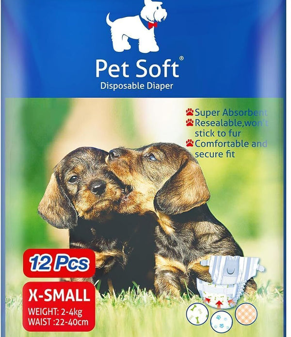 Pet Soft Disposable Dog Nappies XS Small 12 Count – Absorbent, for Puppies