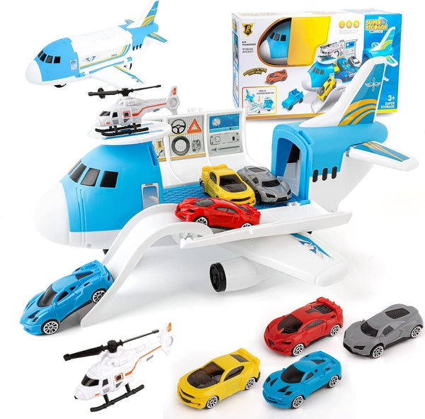 Shayson Transport Cargo Airplane Toy Set with 4 Cars & Helicopter